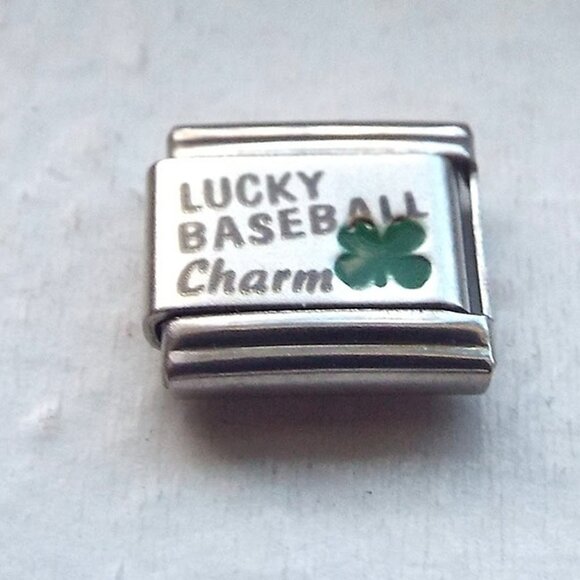 Lucky Baseball charm laser 9mm stainless steel Italian charm bracelet link new - Picture 1 of 2